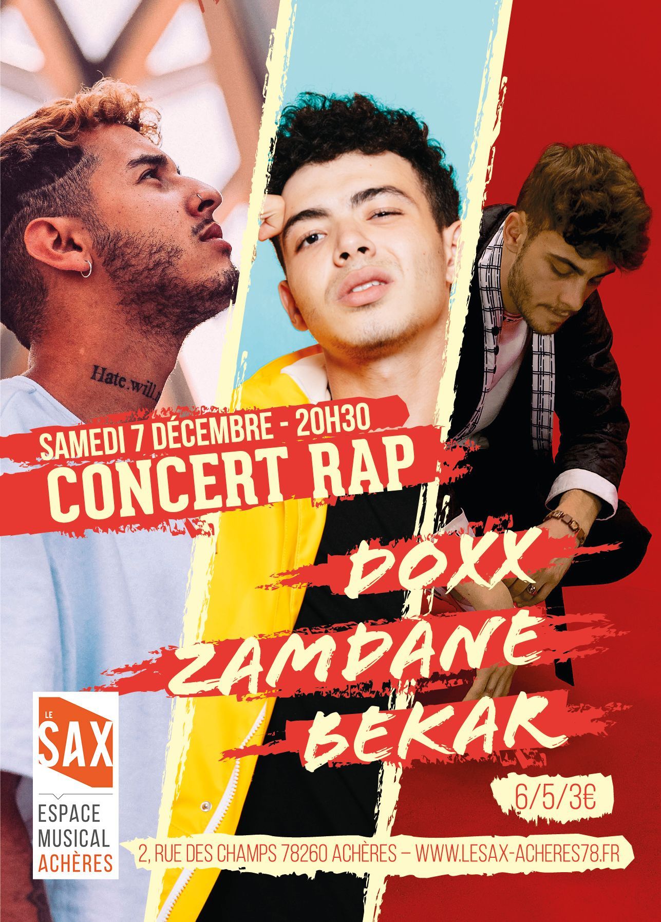 Affiche concert rap au Sax à Achères